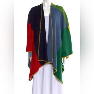 Frances Valentine Wool Blend Color block Sweater Cape